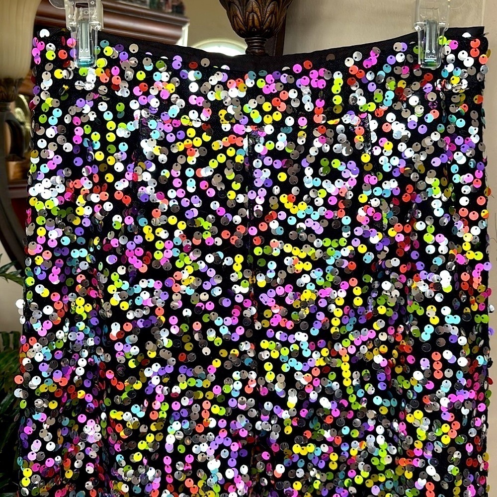 NWOT Nasty Gal Rainbow Sequin High Waist Wide Leg Flare Pants NYE Party Club - Picture 8 of 16